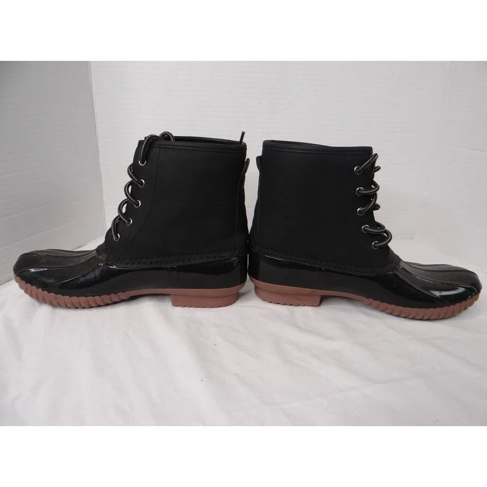 Charlotte Russe Black Lace‎ Up Duck Boots Waterproof Rubber Sole Plaid Lined